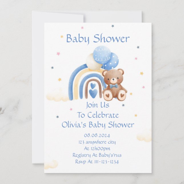 INVITATION baby shower TEDDDY BEAR (Devant)