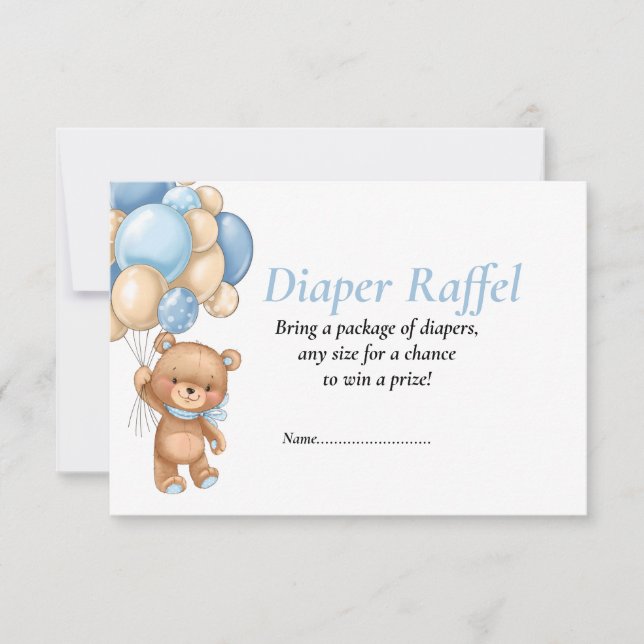 Invitation Baby shower Teddy Balloons Blue Diaper Raffel Inv (Devant)