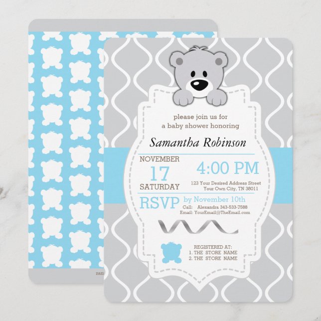 Invitation Baby shower Teddy Bear (Devant / Derrière)