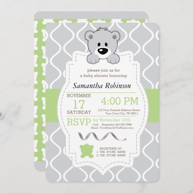 Invitation Baby shower Teddy Bear (Devant / Derrière)