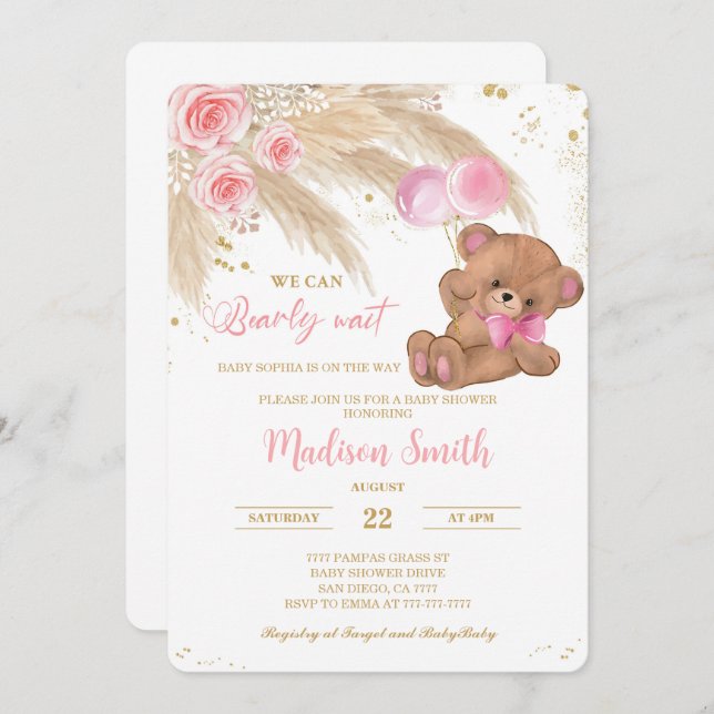 Invitation Baby shower Teddy Bear (Devant / Derrière)