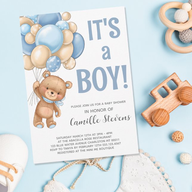 Invitation Baby shower Teddy Bear Balloon Boy (Créateur téléchargé)
