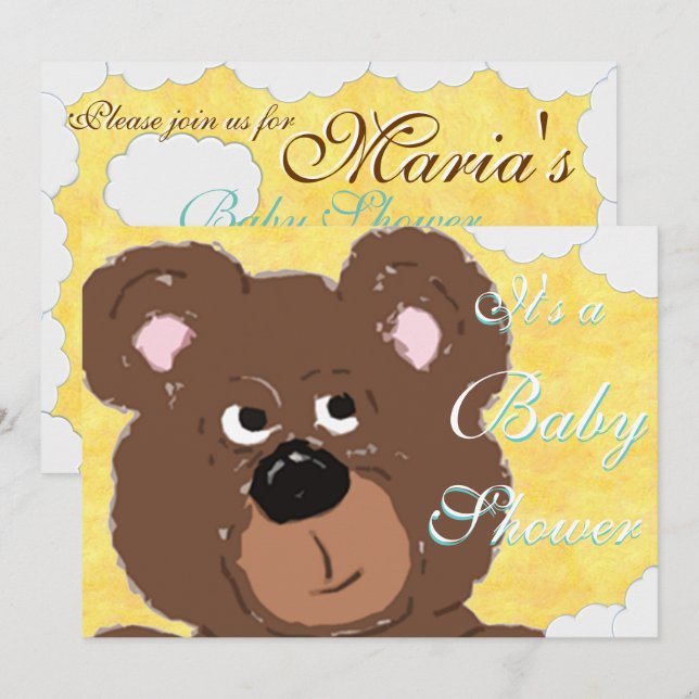 Invitation Baby shower Teddy Bear Face (Devant / Derrière)