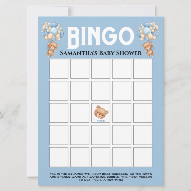 Invitation Baby shower Teddy Boy Bubbly Blue Bingo (Devant)