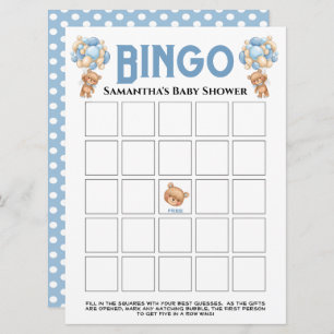 Invitation Baby shower Teddy Boy Bubbly Blue Bingo Jeu