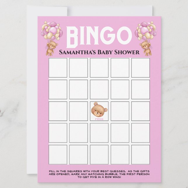Invitation Baby Shower Teddy Garçon Rose Bulles Bingo  (Devant)