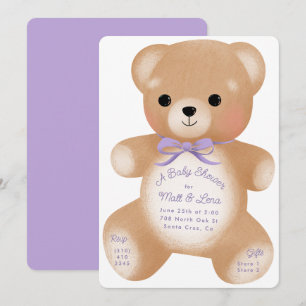 Invitation Baby shower Teddy Purple Bow