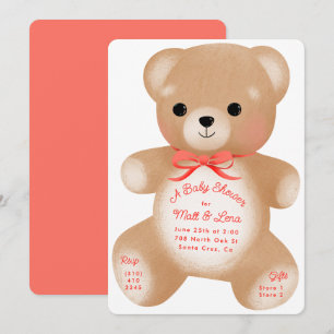 Invitation Baby shower Teddy Red Bow