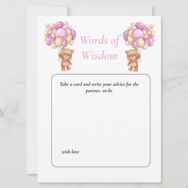 Invitation Baby shower Teddy Wisdom Poker rose points (Devant)