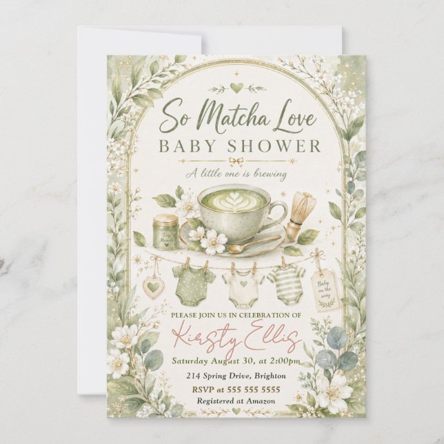 Invitation Baby Shower Tellement d'Amour Matcha (Devant)