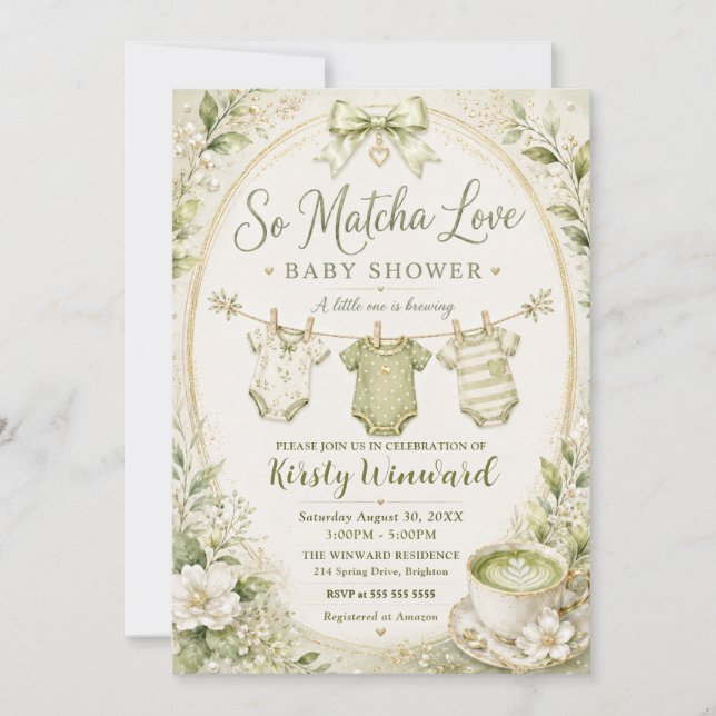 Invitation Baby Shower Tellement Matcha Love (Devant)