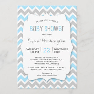 Invitation Baby shower tendance Blue Grey BOY
