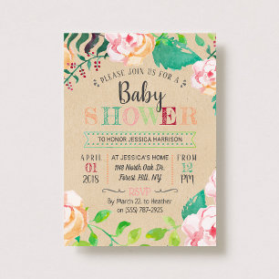 Invitation Baby shower tendance de typographie florale de pri