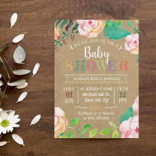 Invitation Baby shower tendance de typographie florale de pri