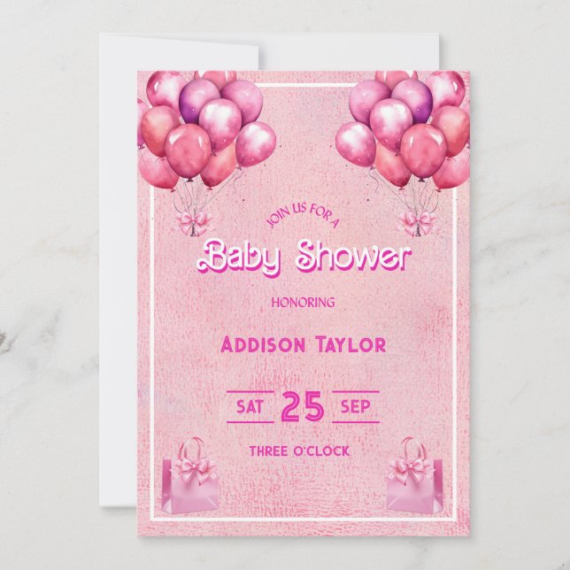 Invitation Baby shower tendance Hot Pink Barbiedoll (Devant)