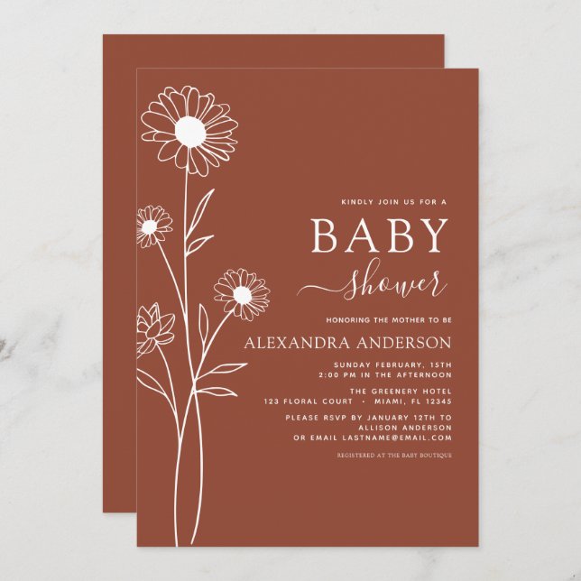 Invitation Baby shower Terracotta Brûlé Orange (Devant / Derrière)