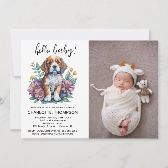 Invitation Baby Shower Terre Cuite Chien Moderne Petit Chiots (Devant)