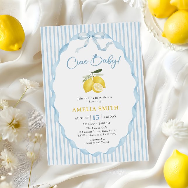 Invitation Baby Shower Thème Bébé Ciao Bleu Citron (Créateur téléchargé)