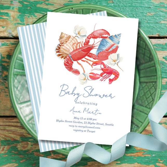 Invitation Baby-Shower Thème Bébé Homard de la Côte (Créateur téléchargé)