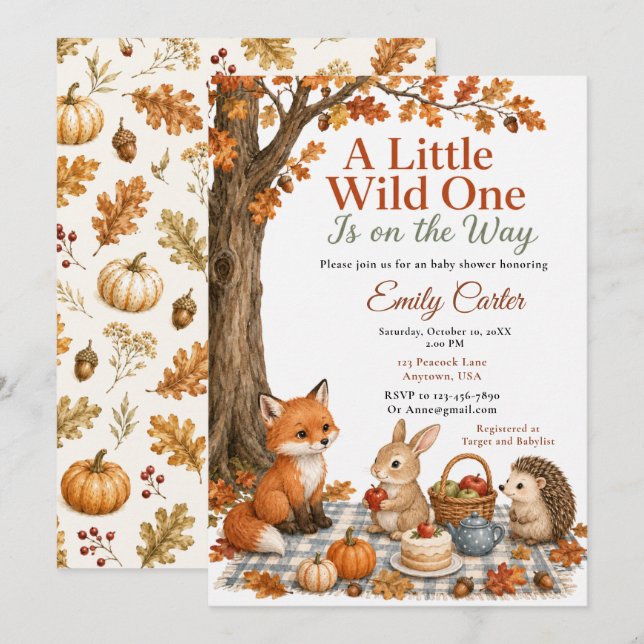 Invitation Baby-Shower Thème Bois Automnal (Devant / Derrière)