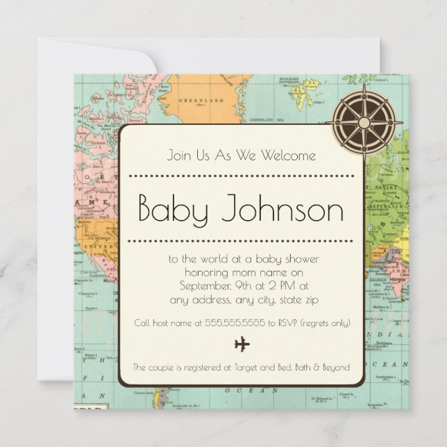 Invitation baby shower - Thème Carte (Devant)