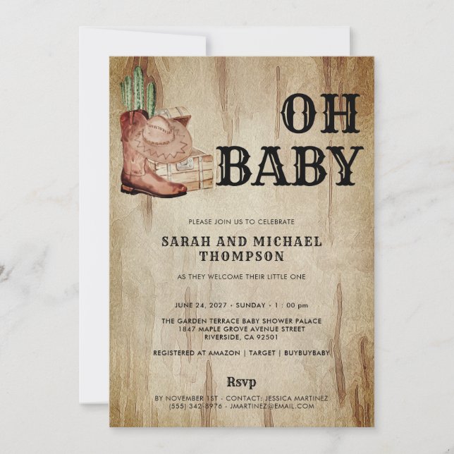 Invitation Baby Shower Thème Cow-boy de l'Ouest Chaussure Cac (Devant)
