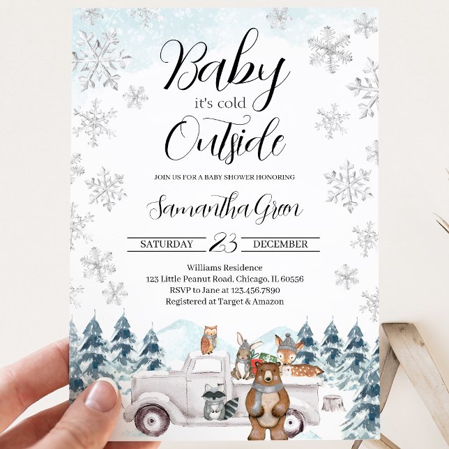 Invitation Baby-Shower Thème Forêt d'Hiver (Créateur téléchargé)