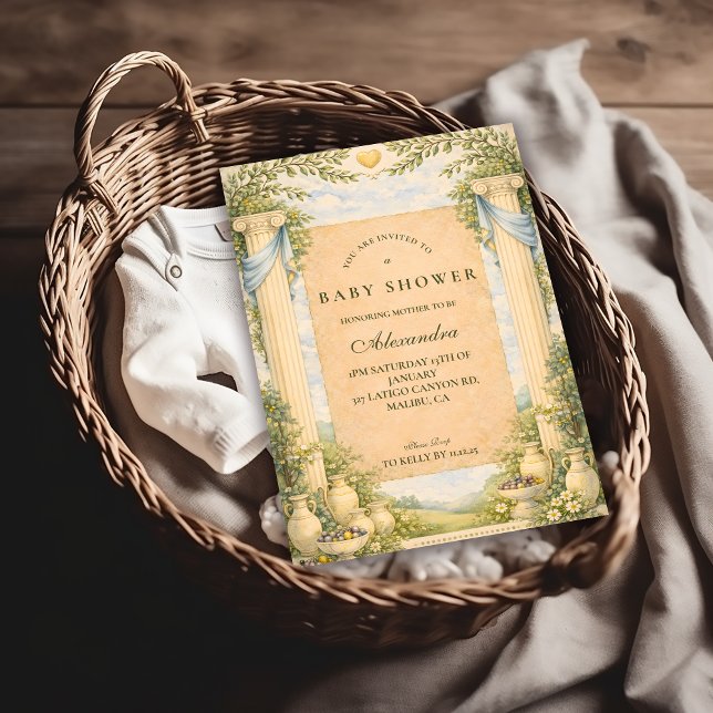 Invitation Baby-Shower Thème Jardin d'Olive Grec (Créateur téléchargé)