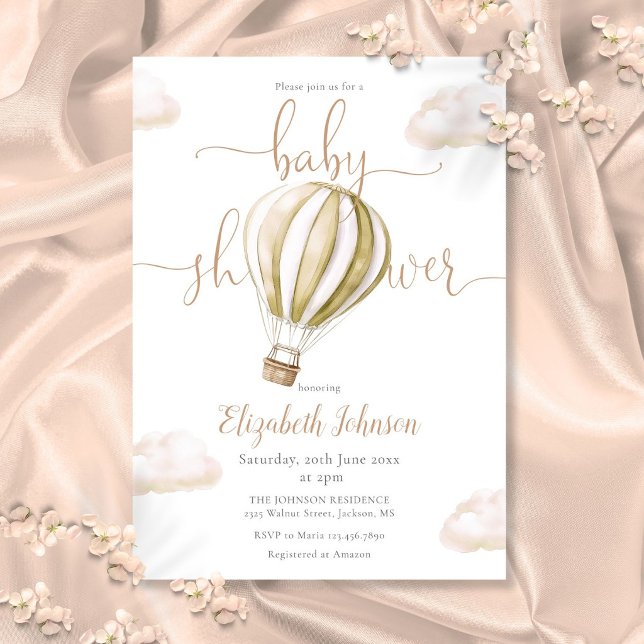 Invitation Baby Shower Thème Montgolfière Mixte (Cute Hot Air Balloon Gender Neutral Baby Shower Invitation)