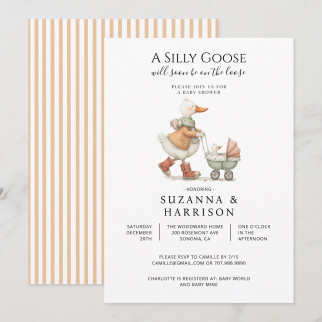 Invitation Baby-Shower Thème Oie Rigolote Mixte (Devant / Derrière)