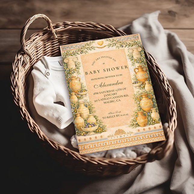 Invitation Baby-Shower Thème Olive Grecque (Créateur téléchargé)