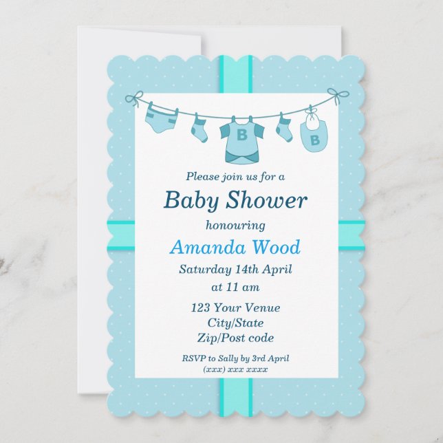 Invitation Baby Shower Thème Petit Garçon Bleu (Devant)