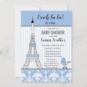Invitation Baby shower thème tour Eiffel Paris garçon bleu