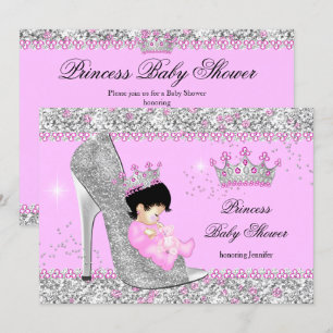 Invitation Baby shower Tiara en argent rose haut talon