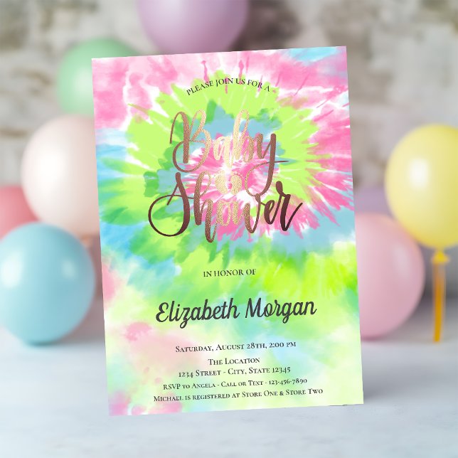 Invitation Baby Shower Tie-Dye Coloré (Créateur téléchargé)
