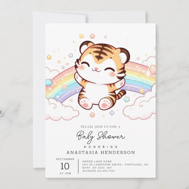 Invitation Baby shower Tiger mignon (Devant)