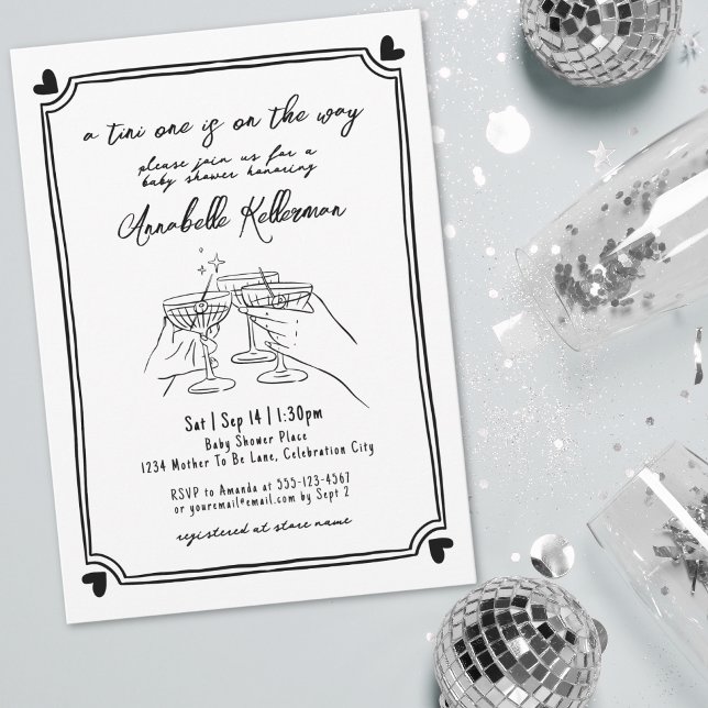 Invitation Baby Shower Tini Dessiné à la Main (Tini One Hand Drawn Baby Shower Invitation )