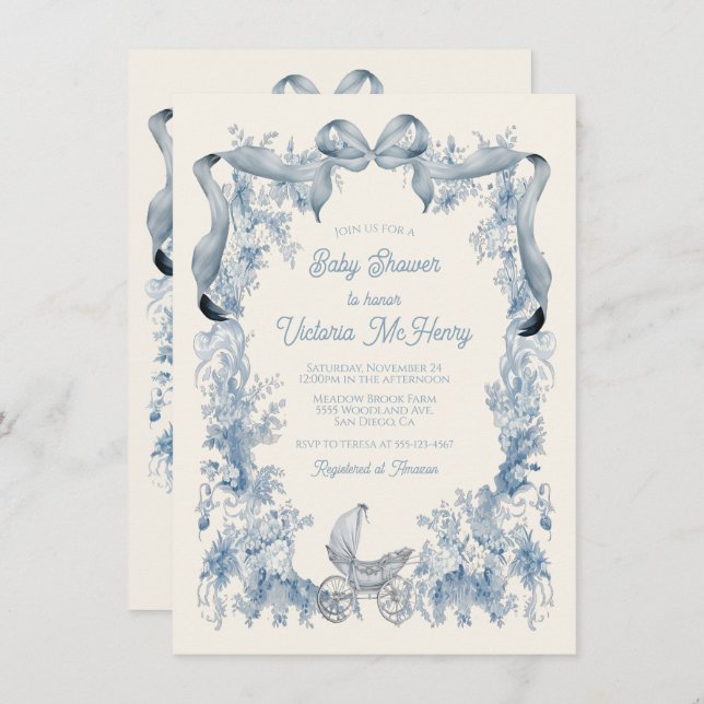 Invitation Baby shower Toile De Joey Floral Bow (Devant / Derrière)