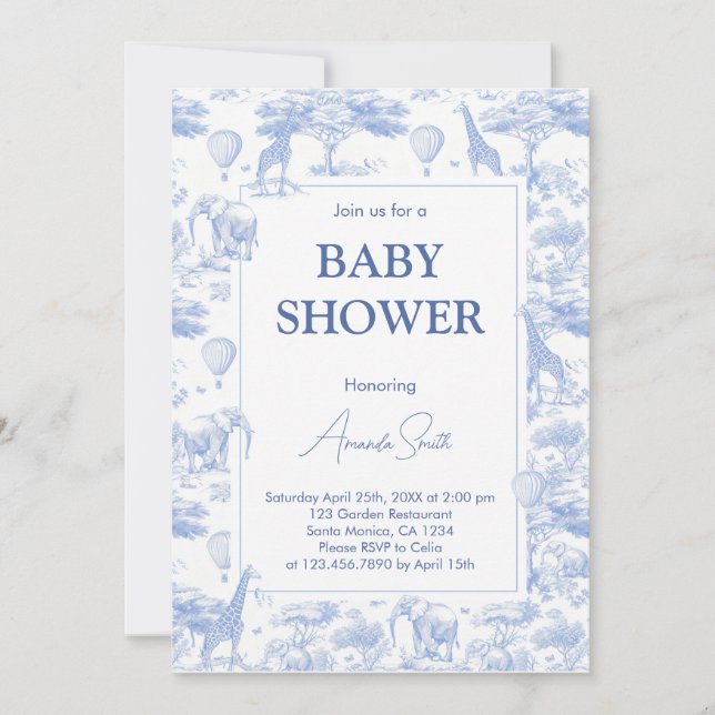 Invitation Baby shower Toile de Jouy (Devant)