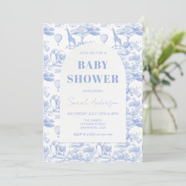 Invitation Baby shower Toile de Jouy (Debout devant)