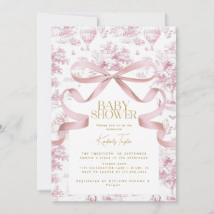 Invitation Baby shower Toile De Jouy Bow Rose