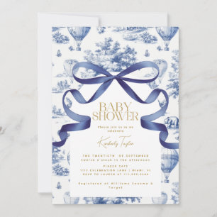 Invitation Baby shower Toile De Jouy Dusty Blue Bow