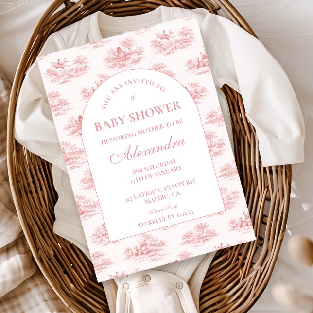 Invitation Baby Shower Toile de Paris Rose (Créateur téléchargé)