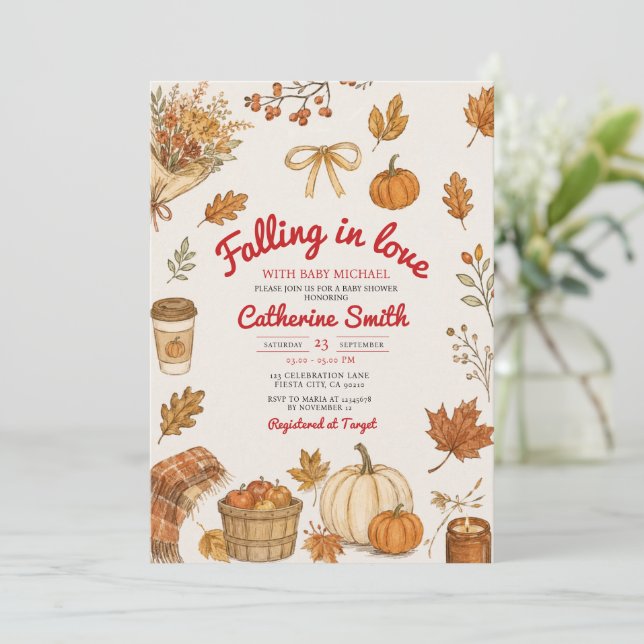 Invitation Baby Shower Tomber Amoureux Marché Rustique (Debout devant)