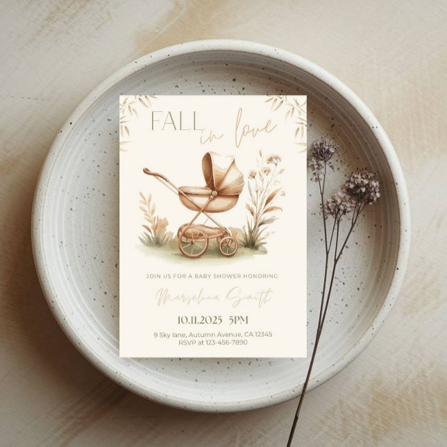 Invitation Baby Shower « Tomber en amour » - Thème Feuilles d (Créateur téléchargé)