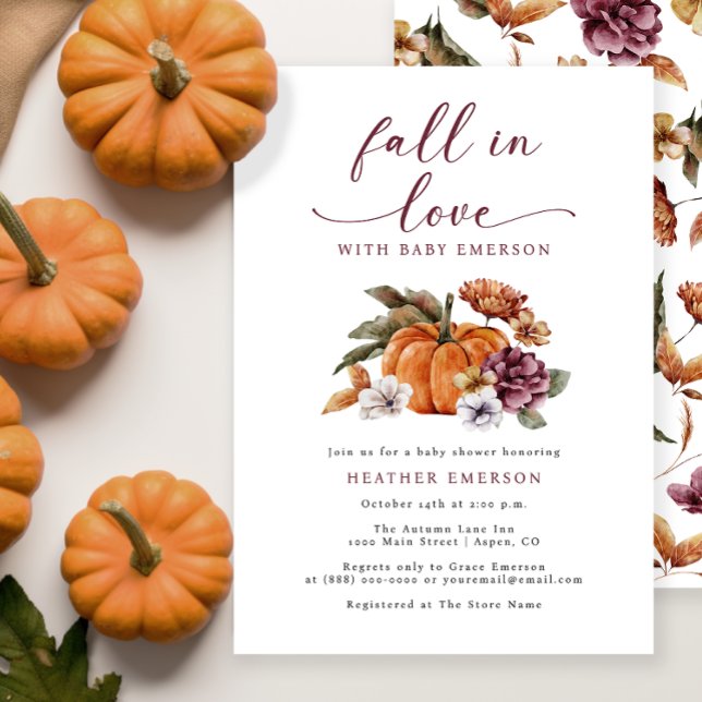 Invitation Baby Shower Tombez Amoureux (A Little Pumpkin Is On The Way Baby Shower Invitation Fall Autumn Watercolor Floral)