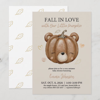 Invitation Baby Shower Tombez amoureux Automne Ours Citrouill