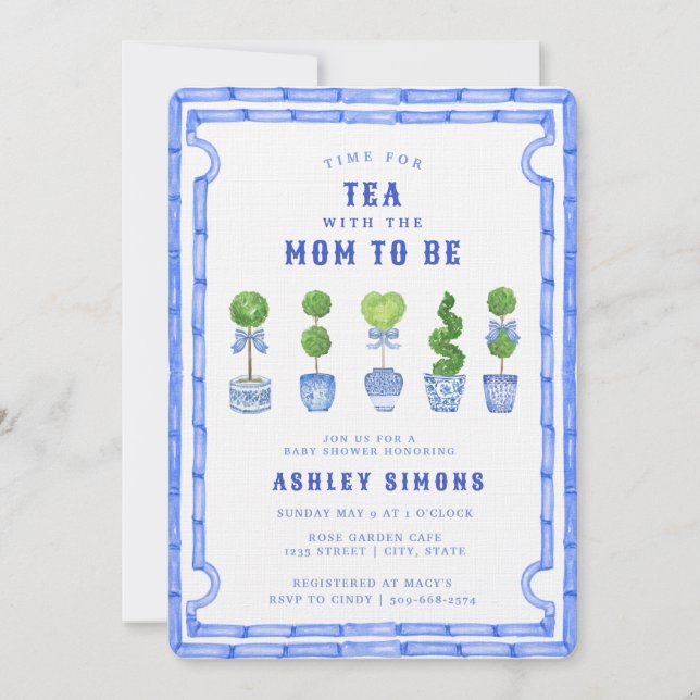 Invitation Baby shower Topiaire Chinoiserie | Tea Party (Devant)