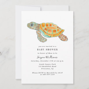 Invitation Baby Shower Tortue de Mer Peinte