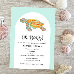 Invitation Baby Shower Tortue de Mer Vert Menthe